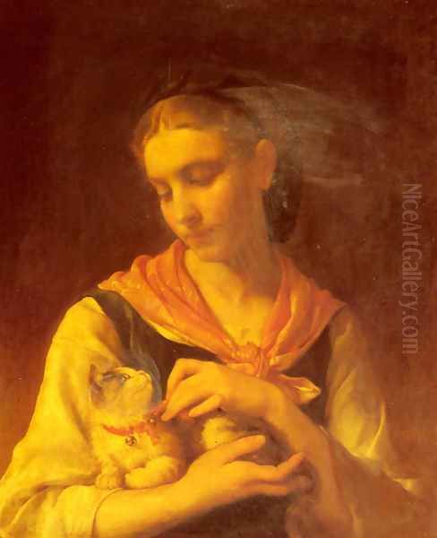 The Favorite Kitten Oil Painting by Emile Munier