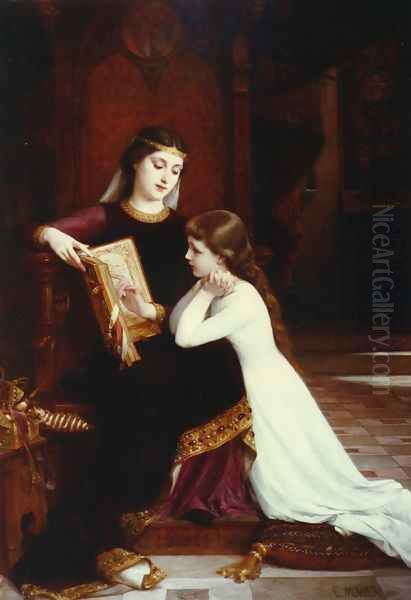 The Reading Lesson Oil Painting by Emile Munier