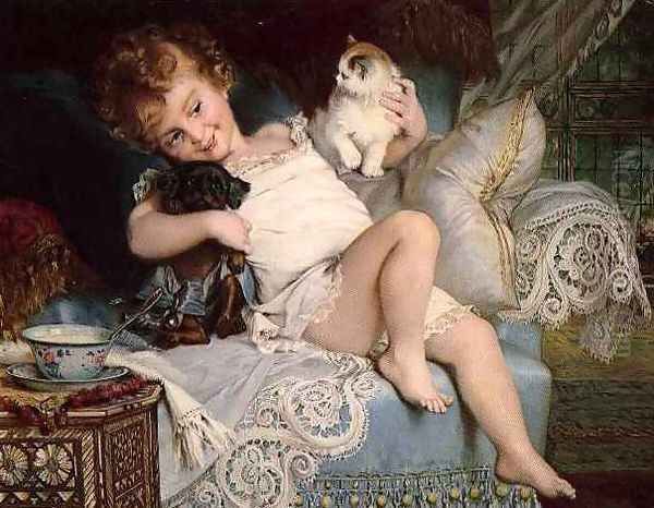 Favourite pets Oil Painting by Emile Munier