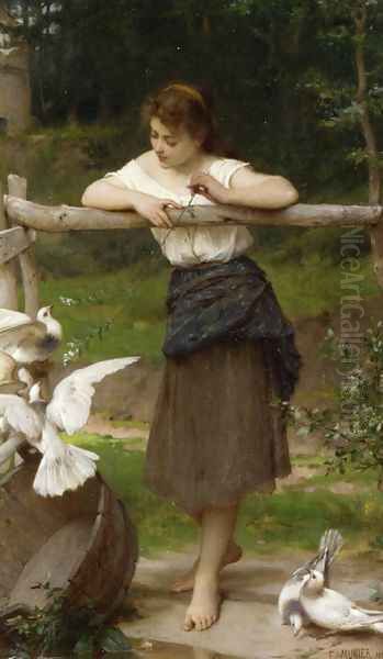 Teasing the Doves Oil Painting by Emile Munier