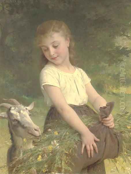 Gathering wild flowers Oil Painting by Emile Munier