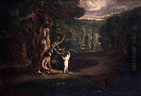 Satan Tempting Eve from Paradise Lost by John Milton 1608-74 Oil Painting by John Martin