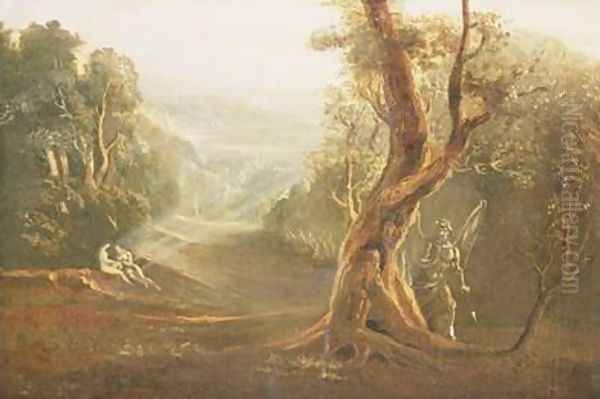 Satan Contemplating Adam and Eve in Paradise from Paradise Lost Oil Painting by John Martin