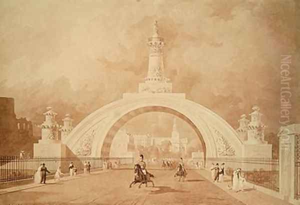 The Proposed Triumphal Arch from Portland Place to Regents Park 1820 2 Oil Painting by John Martin