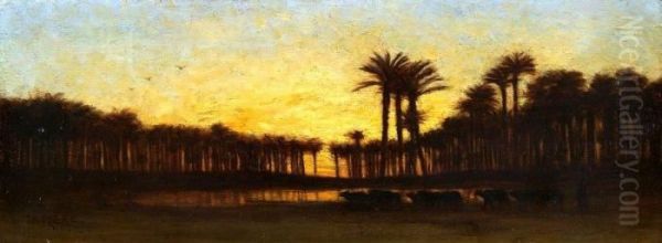 Oasis Au Soleil Couchant Oil Painting by Ch. Theodore, Bey Frere