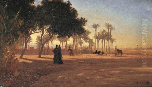 Palmeraie Au Lever Du Soleil Pres Du Caire Oil Painting by Ch. Theodore, Bey Frere