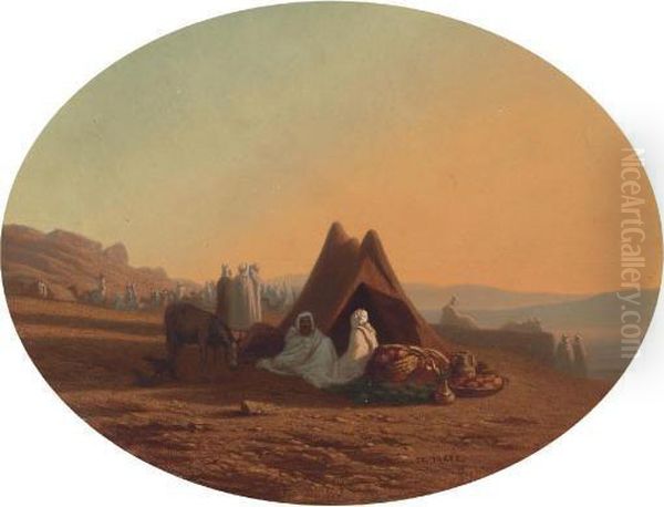 An Arab Encampment Oil Painting by Ch. Theodore, Bey Frere