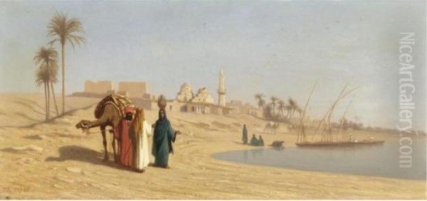 The Banks Of The Nile Oil Painting by Ch. Theodore, Bey Frere