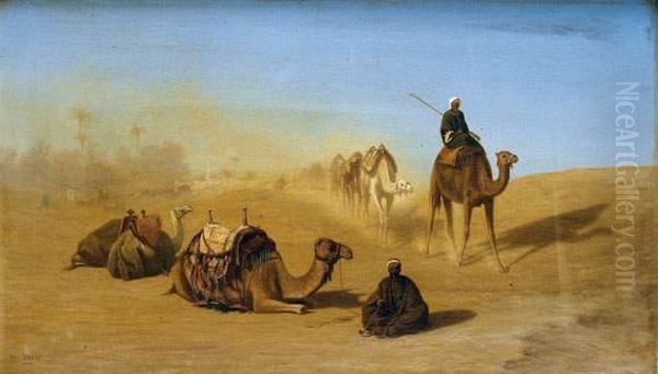 Caravane Dans Le Desert Oil Painting by Ch. Theodore, Bey Frere