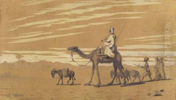 Caravane Dans Le Desert. Oil Painting by Ch. Theodore, Bey Frere