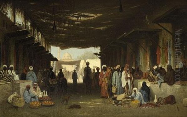 A North African Market Oil Painting by Ch. Theodore, Bey Frere