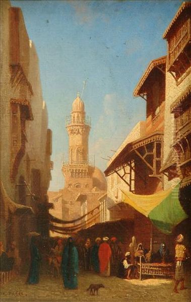 A Street Incairo Oil Painting by Ch. Theodore, Bey Frere