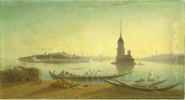 La Tour De Leandre, Constantinople Oil Painting by Ch. Theodore, Bey Frere