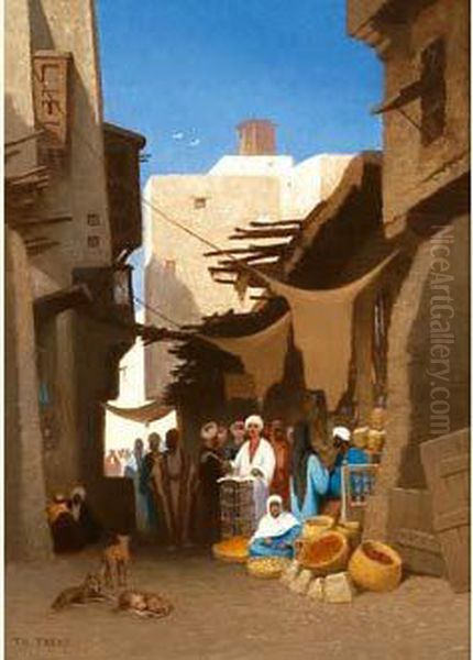 Rue Copte Au Caire . Oil Painting by Ch. Theodore, Bey Frere