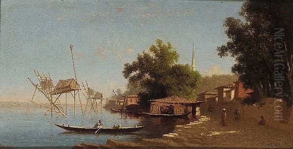 A Riverine View In Turkey, Perhaps At Beykoz Oil Painting by Ch. Theodore, Bey Frere