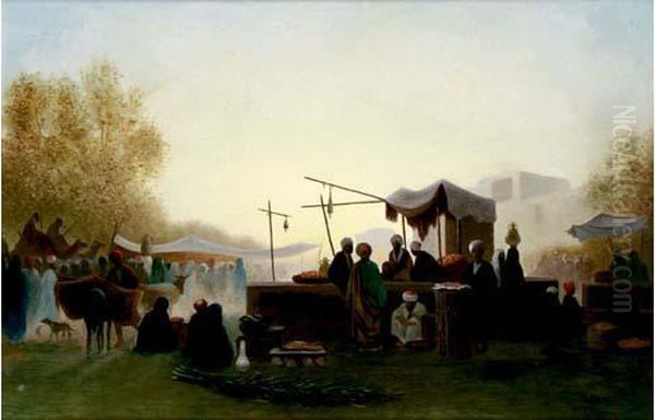 Scene De Marche Au Caire Oil Painting by Ch. Theodore, Bey Frere