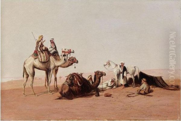 An Encampment In The Desert Oil Painting by Ch. Theodore, Bey Frere