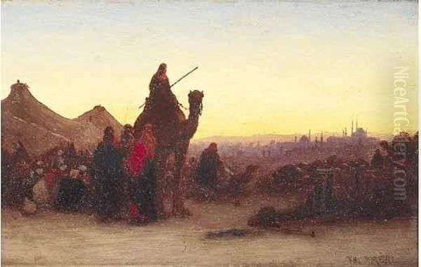 Halte De Caravanier Au Crepuscule. Oil Painting by Ch. Theodore, Bey Frere