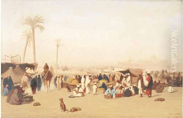 < Vue Generale Du Caire, Gizeh >. Oil Painting by Ch. Theodore, Bey Frere