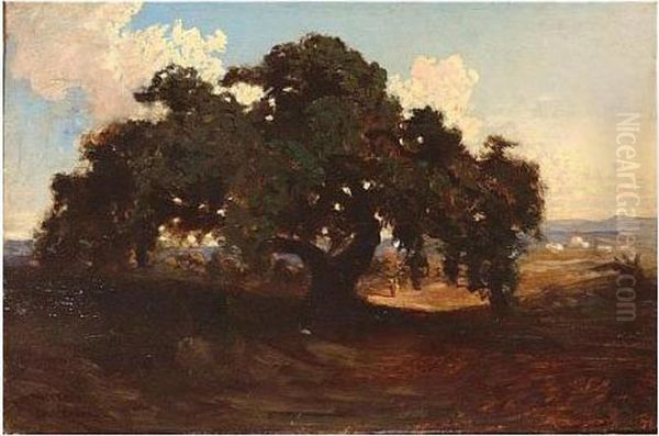 Charles , The Old Horse Chesnut Tree, Signed, Oil On Panel, 21.5 X 33 Cm.; 8 1/2 X 13 In Oil Painting by Ch. Theodore, Bey Frere