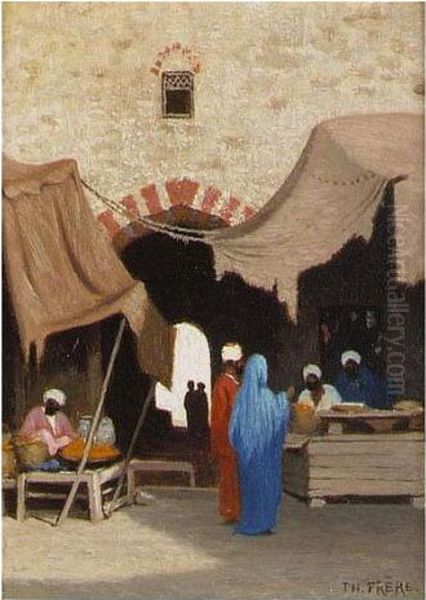 Entree De Bazaar A Alexandria, Egypt & Le Casbah Au Caire Oil Painting by Ch. Theodore, Bey Frere