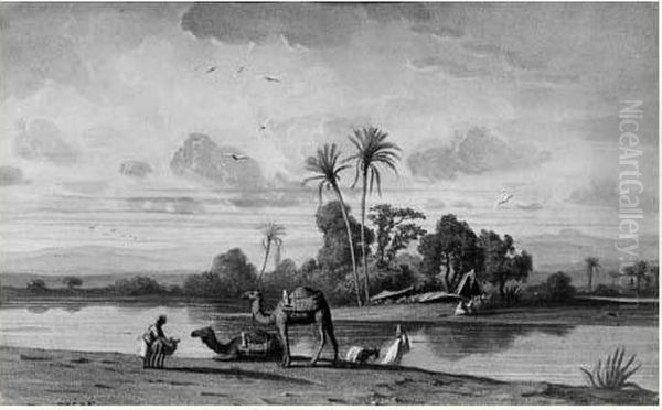 Au Bord De L'eau, Egypte Oil Painting by Ch. Theodore, Bey Frere