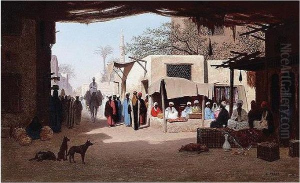 A Market In Cairo Oil Painting by Ch. Theodore, Bey Frere