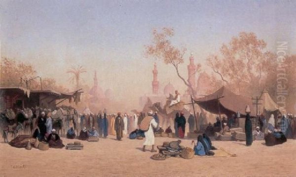 A Marketplace In Cairo Oil Painting by Ch. Theodore, Bey Frere