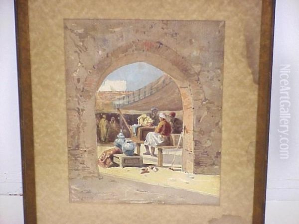 Oriental Courtyard Scene Oil Painting by Ch. Theodore, Bey Frere