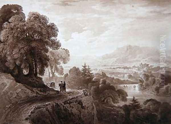 Travellers on a road above a river 1821 Oil Painting by John Martin