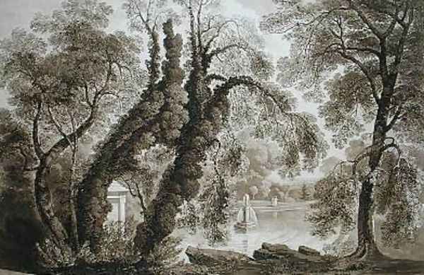 View of the Temple Fountain from the opposite side Sezincote Oil Painting by John Martin