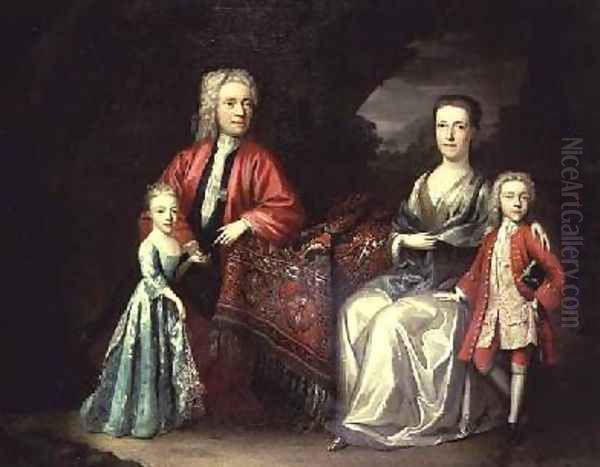 Family portrait of a man his wife their son and daughter Oil Painting by Heroman Van Der Mijn