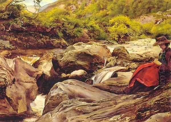 A Waterfall in Glenfinlas Oil Painting by Sir John Everett Millais