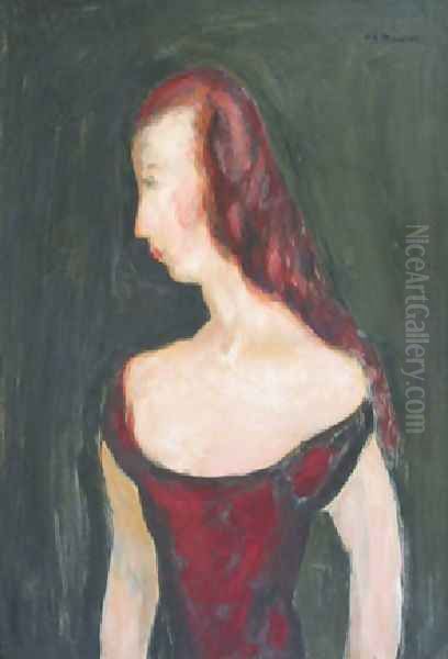 Girl In A Red Dress Oil Painting by Alfred Henry Maurer