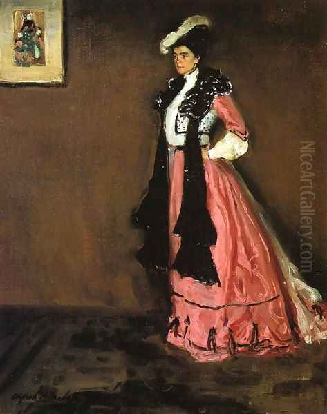 Woman in Pink Portrait of Roselle Fitzpatrick 1902 Oil Painting by Alfred Henry Maurer