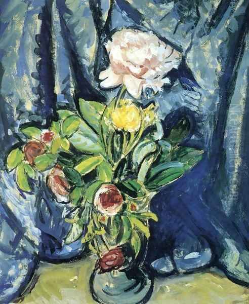 Flowers Against a Blue Drape 1926 Oil Painting by Alfred Henry Maurer