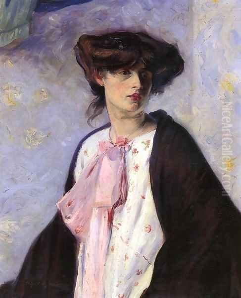 Woman with a Pink Bow Date unknown Oil Painting by Alfred Henry Maurer