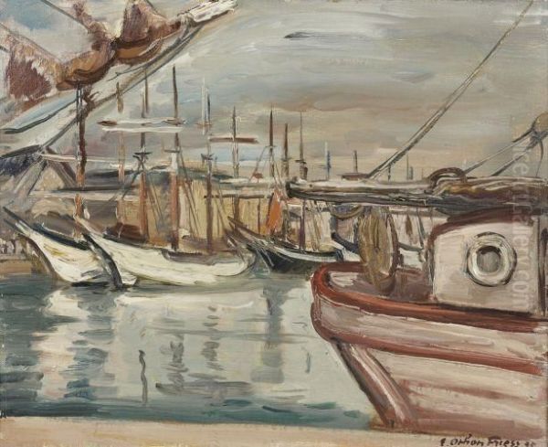 Les Deux Voiliers Blancs Ou Le Pescador Au Bassin, Saint-malo Oil Painting by Emile-Othon Friesz