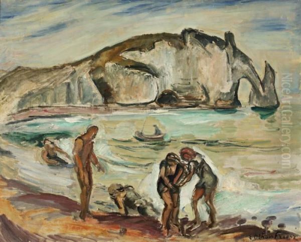 Baignade A Etretat Oil Painting by Emile-Othon Friesz