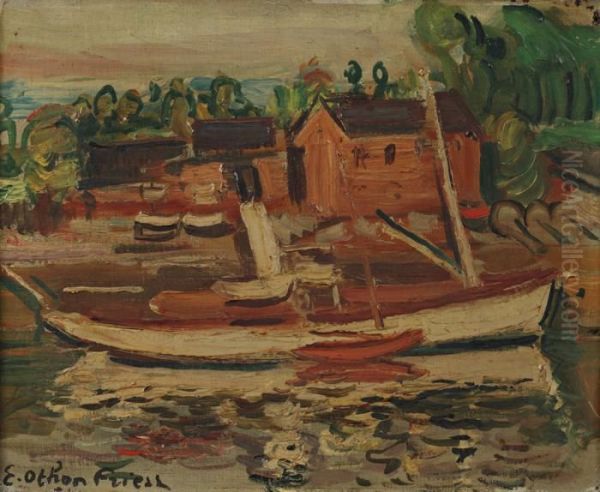 Bateaux A Quai Oil Painting by Emile-Othon Friesz