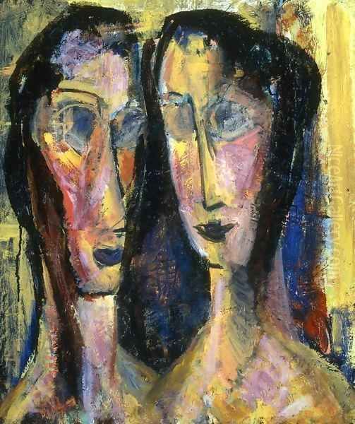 Two Heads with Yellow Background 1928-1929 Oil Painting by Alfred Henry Maurer