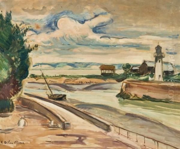 Le Port D'honfleur, Maree Basse Oil Painting by Emile-Othon Friesz