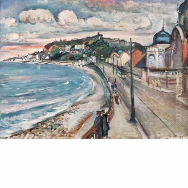 Bord De Mer, La Promenade A Sainte-adresse Oil Painting by Emile-Othon Friesz