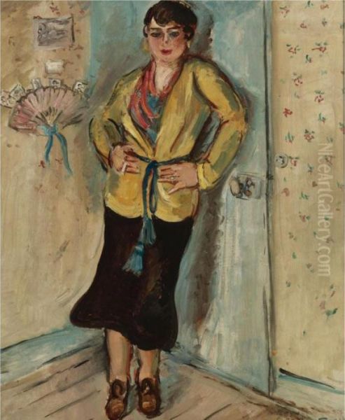 Femme A La Cigarette Devant La Porte Bleue Oil Painting by Emile-Othon Friesz