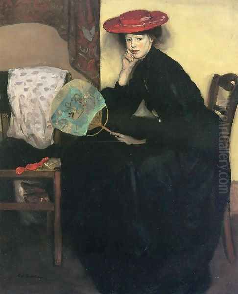 Model with a Japanese Fan Date unknown Oil Painting by Alfred Henry Maurer