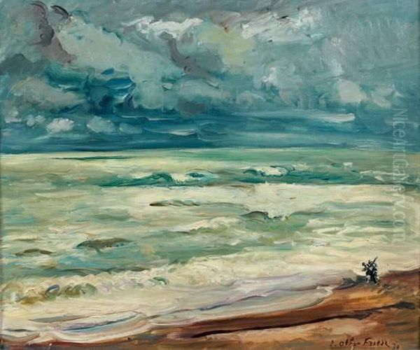 Promeneurs Sur La Plage <la Mer Normande> Oil Painting by Emile-Othon Friesz