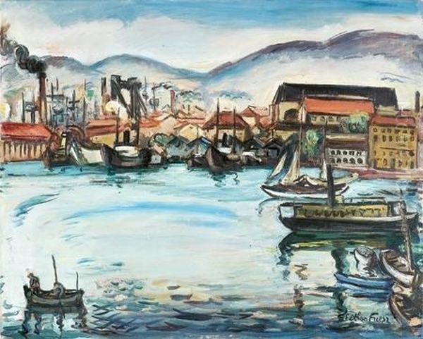 Pecheurs Devant Le Port De Toulon Oil Painting by Emile-Othon Friesz