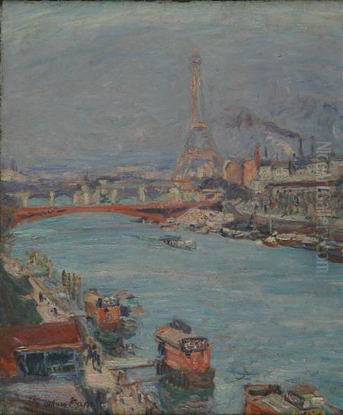 French, - La Seine Aparis, La Tour Eiffel, Le Jour Oil Painting by Emile-Othon Friesz