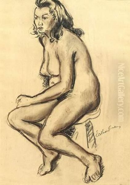 Modele Nue Au Tabouret. Oil Painting by Emile-Othon Friesz