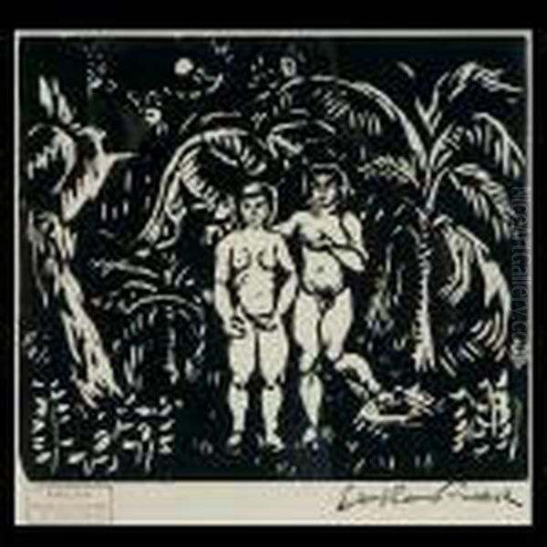 Adam & Eve.
Woodblock. Oil Painting by Emile-Othon Friesz